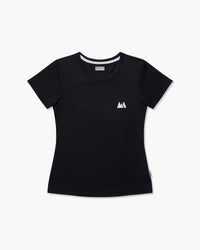 Maglietta Mountain Logo nera con piccolo logo a montagna bianco sul petto, vista frontale