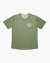 Maglietta Trail Wanderer verde oliva con logo ovale Wild Tee sul petto, vista frontale