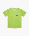 Maglietta Trail Wanderer lime con logo ovale Wild Tee sul petto e grafiche tono su tono, vista frontale