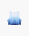 Crop top Gradient Race bianco con sfumatura verticale dal lilla al blu sul fondo, vista frontale