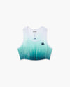 Crop top Gradient Race bianco con sfumatura verticale verde acqua sul fondo, vista frontale