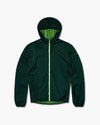 Giacca antivento Lava verde scuro con cappuccio e zip integrale lime, vista frontale