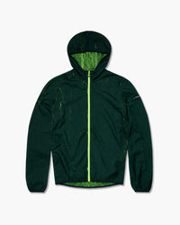 Giacca antivento Lava verde scuro con cappuccio e zip integrale lime, vista frontale
