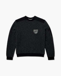 Maglione Trails Preservation Dept. nero con bordi a costine e patch sul petto, vista frontale